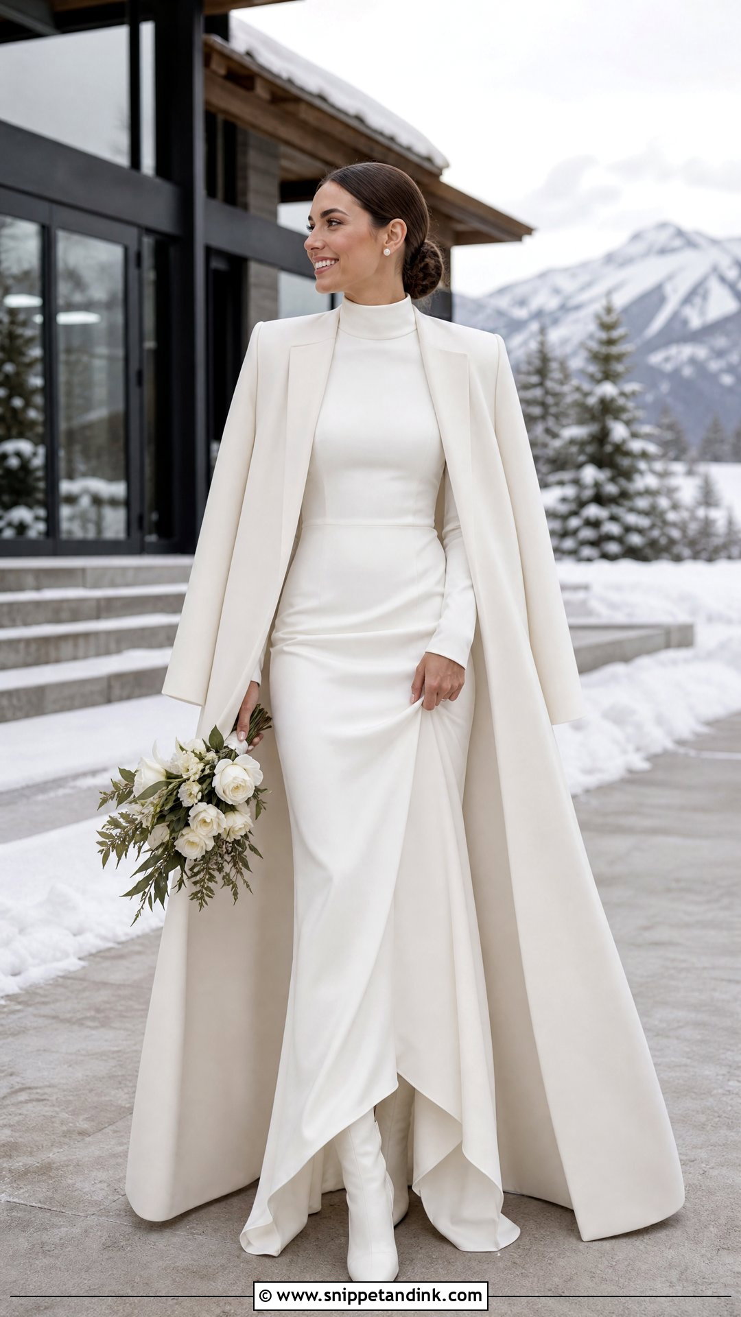 Wool Winter Wedding Cape With High Neck Gown - Snippet and Ink - 20 Winter Wedding Cape Ideas
