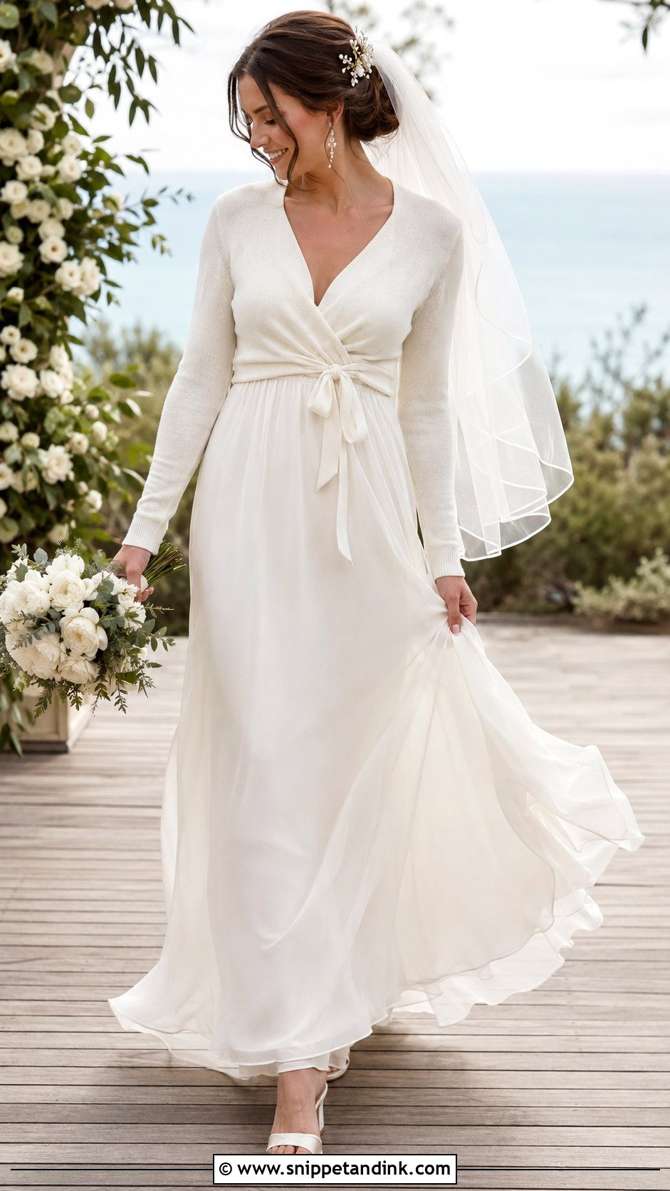 Wrap Bridal Cardigan With Empire Waist Wedding Dress - Snippet and Ink - 20 Bridal Cardigan Ideas