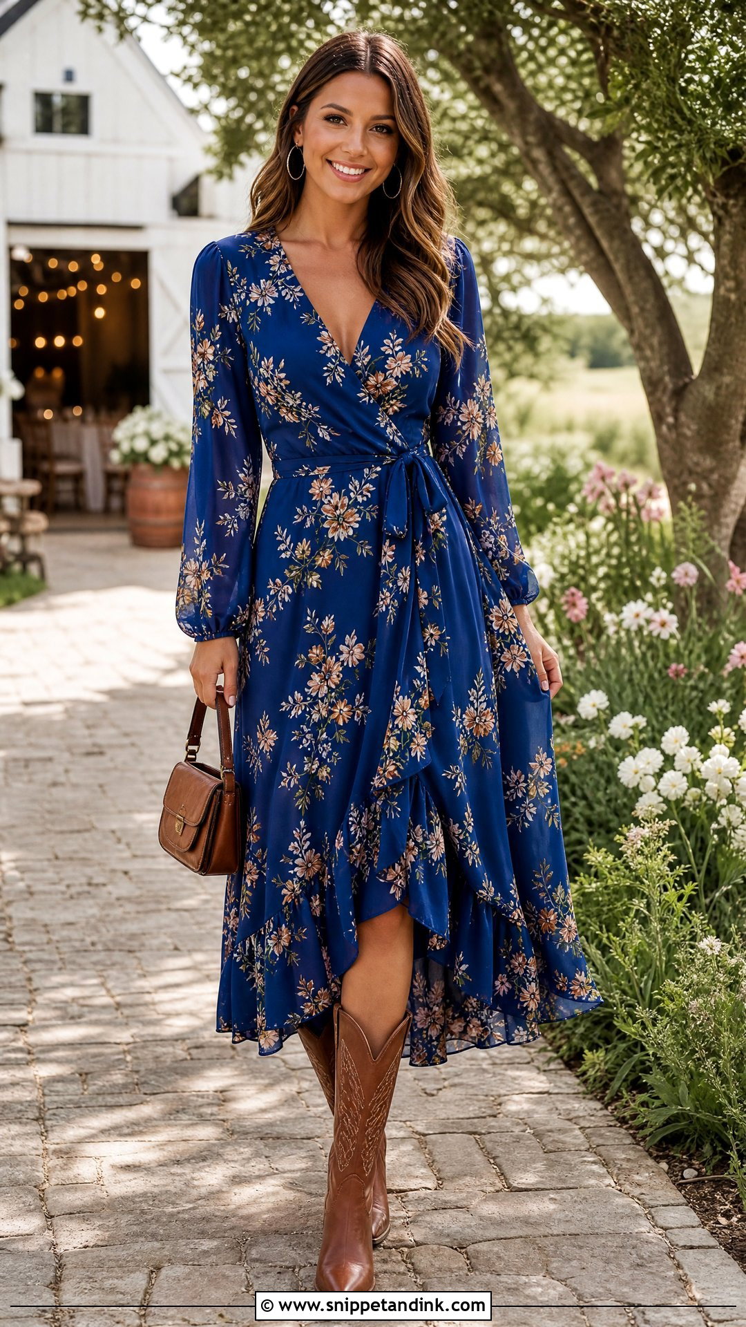 Wrap Dress With Brown Cowgirl Boots - Snippet and Ink - 25 Wedding Cowgirl Boots Ideas