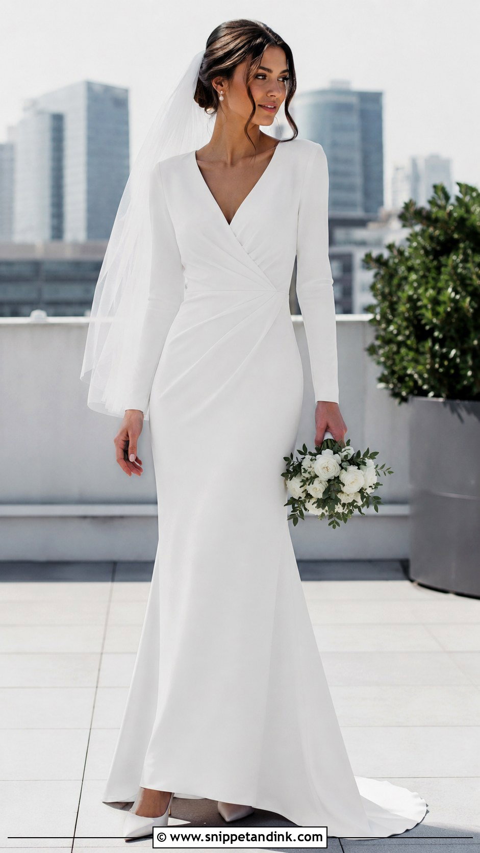 Wrap Front Crepe Long Sleeve Wedding Dress - Snippet and Ink - 20 Classy Simple Long Sleeve Wedding Dress Ideas