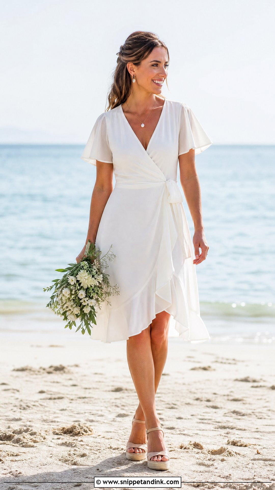 Wrap Knee Length Beach Wedding Dress - Snippet and Ink - 20 Short Beach Wedding Dresses