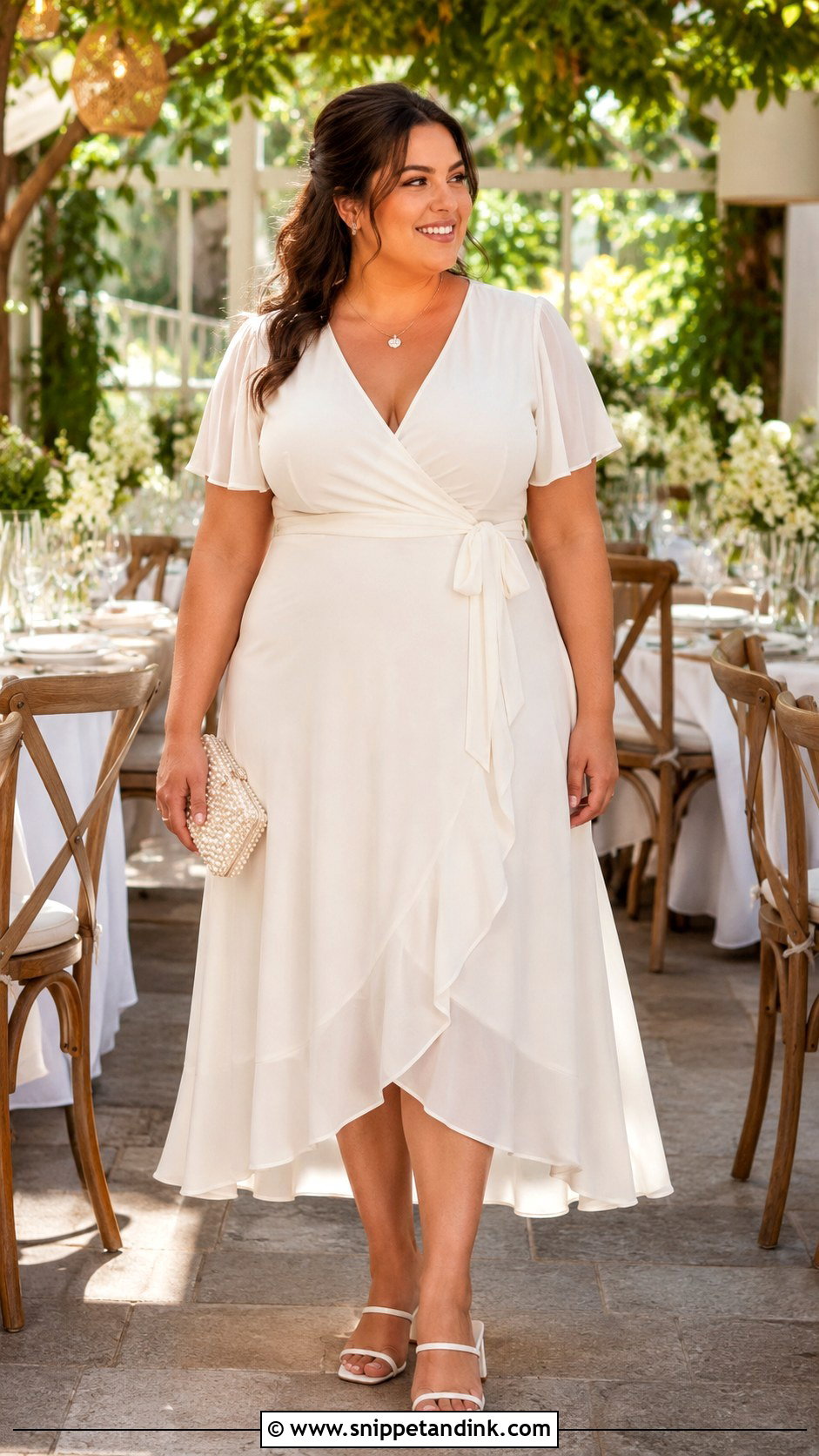 Wrap Midi Brunch Wedding Dress - Snippet and Ink - 20 Brunch Wedding Dress Ideas