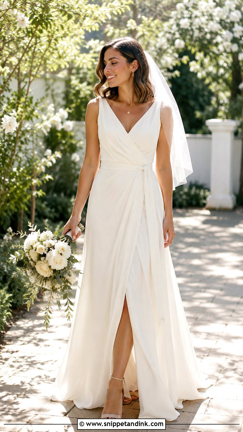 Wrap Wedding Dress With Ankle Strap Heels - Snippet and Ink - 20 Very Simple Wedding Dress Ideas