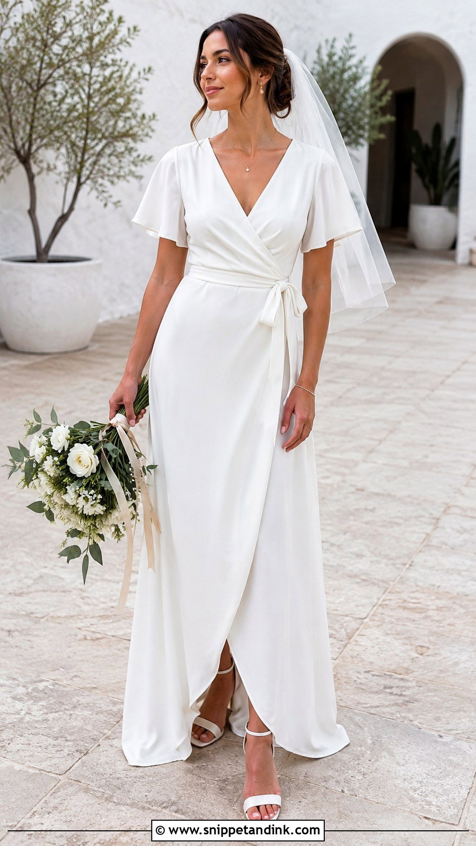 Wrap Wedding Dress With Block Heels - Snippet and Ink - 20 Budget Wedding Dress Ideas