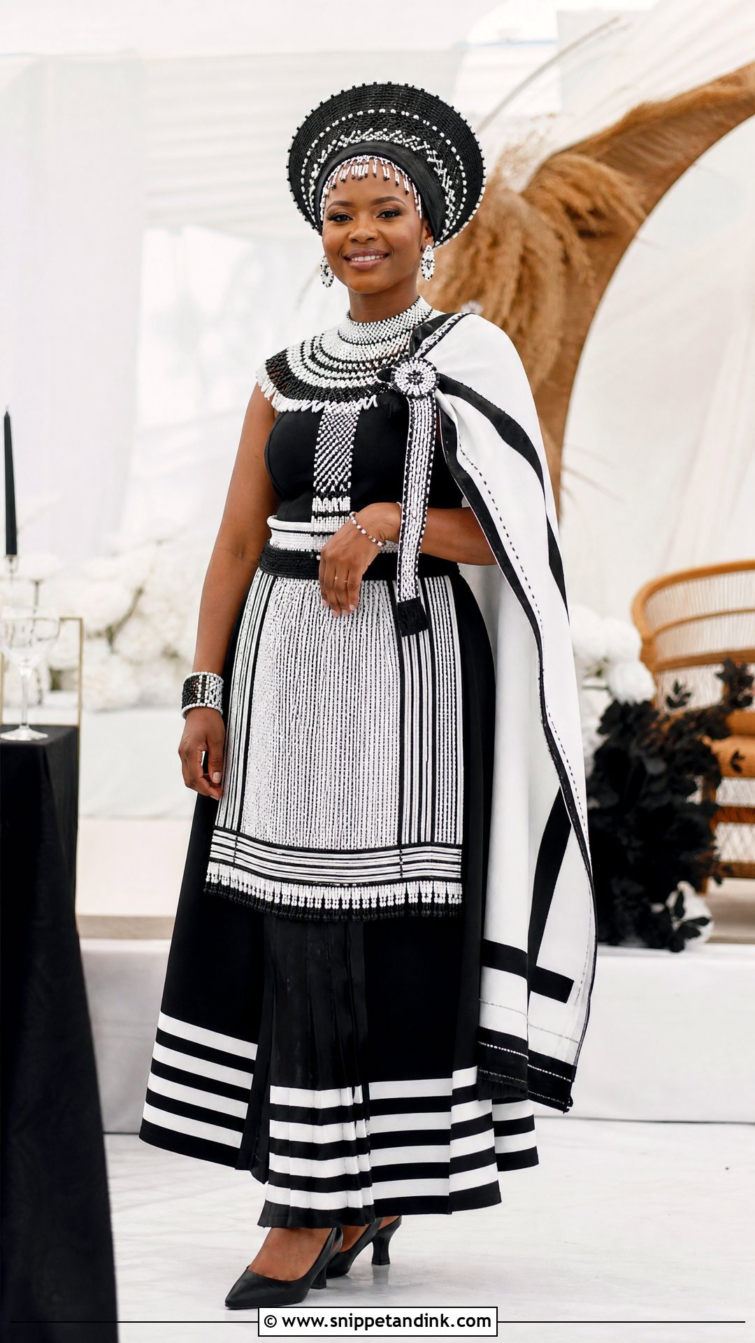 Xhosa Bride Attire With Beaded Headpiece - Snippet and Ink - 20 Xhosa Bride Traditional Attire Ideas