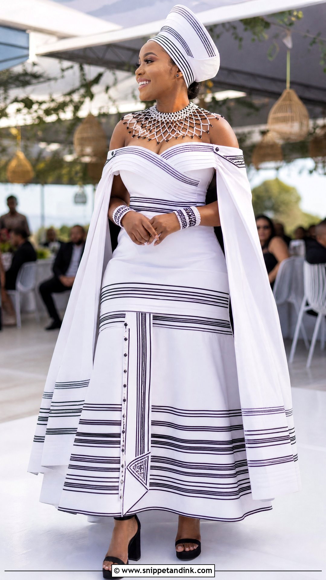 Xhosa Bride Off Shoulder Umbhaco Gown - Snippet and Ink - 20 Xhosa Bride Traditional Attire Ideas