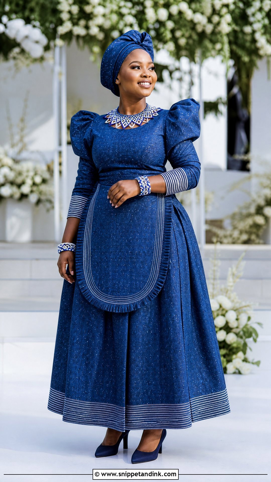 Xhosa Bride Puff Sleeve Umbhaco Dress - Snippet and Ink - 20 Xhosa Bride Traditional Attire Ideas