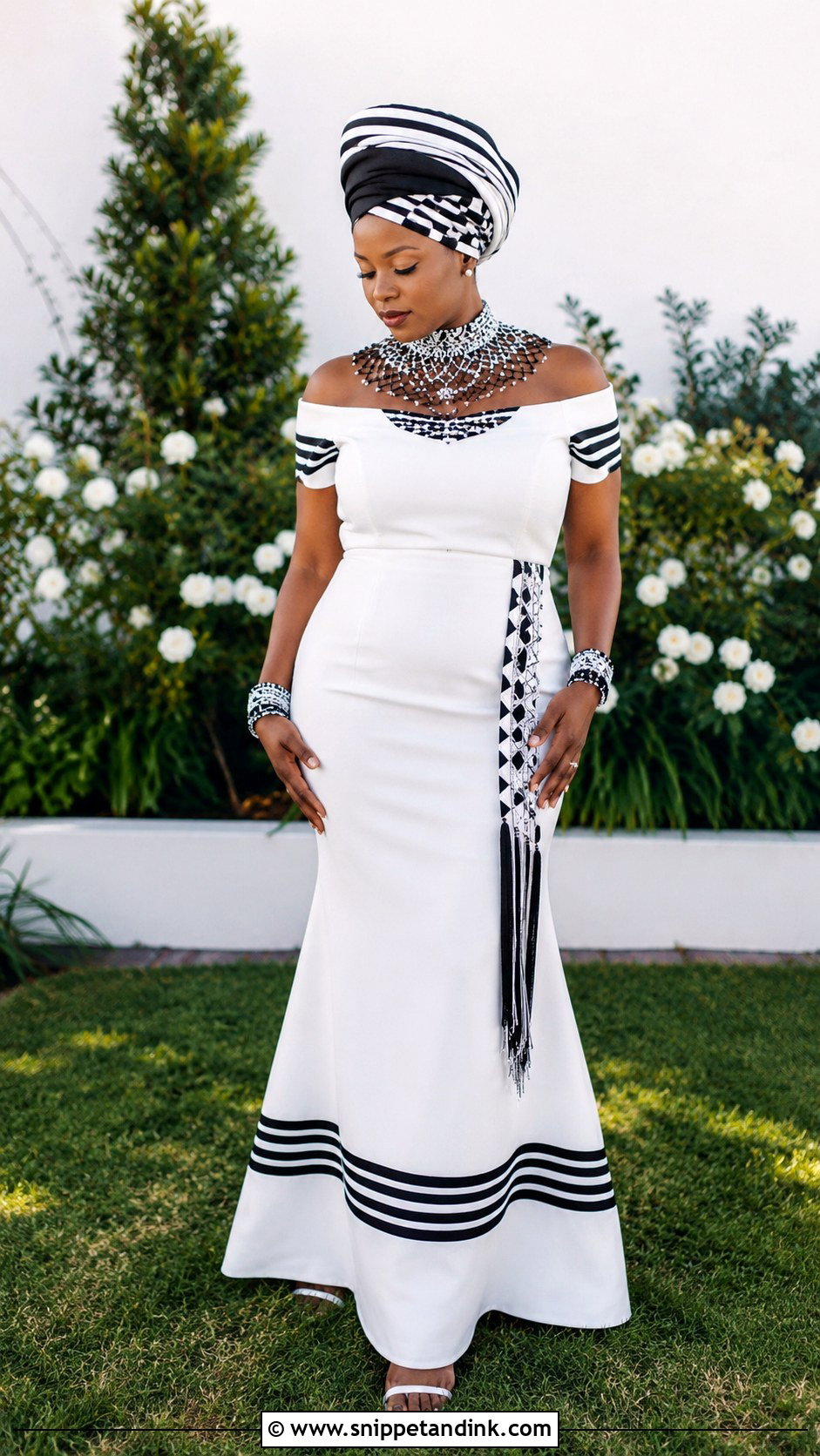 Xhosa Dress With Beaded Neckpiece - Snippet and Ink - 25 Xhosa Traditional Wedding Dresses
