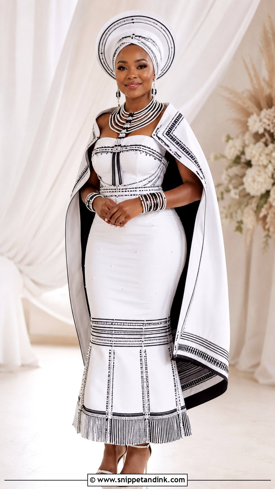 Xhosa Traditional Dress With Shawl - Snippet and Ink - 25 Xhosa Traditional Wedding Dresses