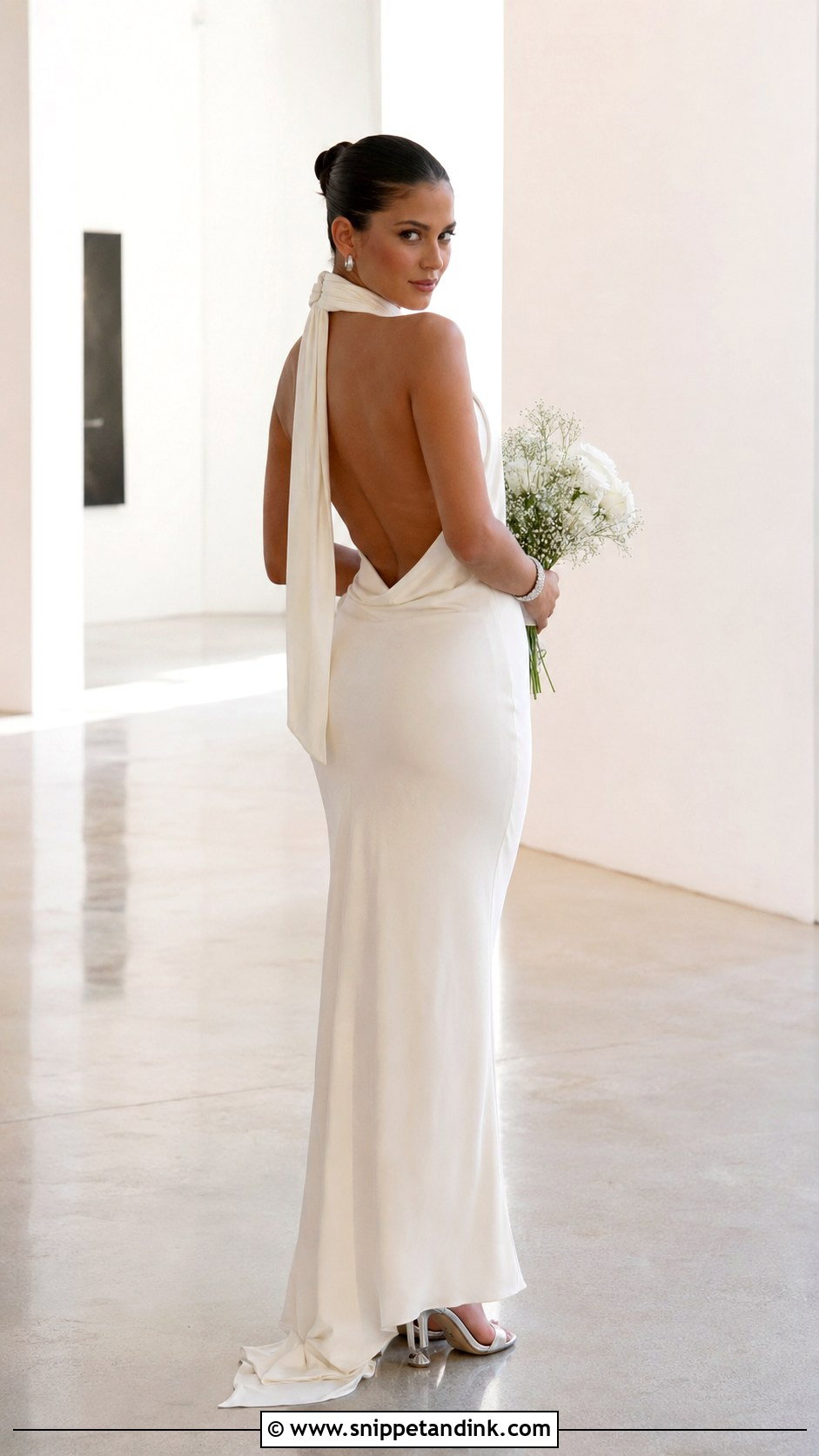 Y2K Halter Wedding Dress With Metallic Heels - Snippet and Ink - 25 Y2K Wedding Dress Ideas