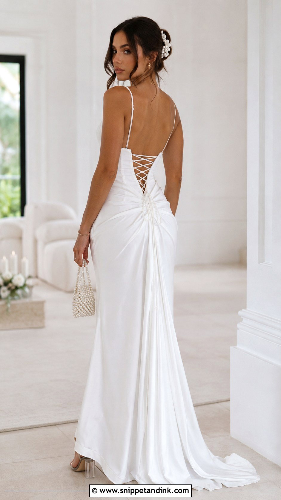 Y2K Lace Up Wedding Dress With Clear Heels - Snippet and Ink - 25 Y2K Wedding Dress Ideas