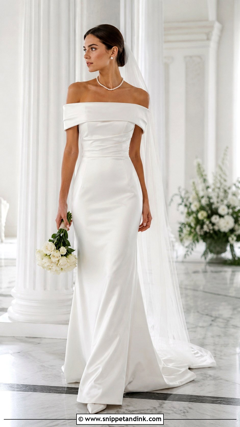Y2K Off Shoulder Wedding Dress With Satin Pumps - Snippet and Ink - 25 Y2K Wedding Dress Ideas
