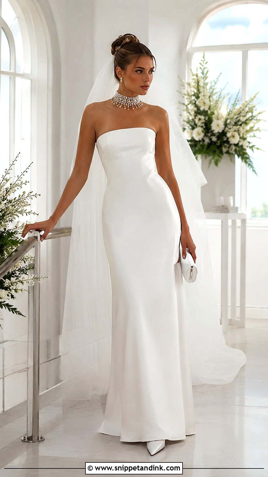 Y2K Strapless Wedding Dress With Statement Choker - Snippet and Ink - 25 Y2K Wedding Dress Ideas