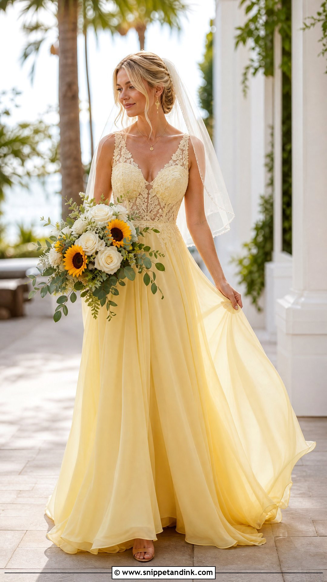 Yellow A Line Sunflower Wedding Dress - Snippet and Ink - 25 Sunflower Wedding Dress Ideas