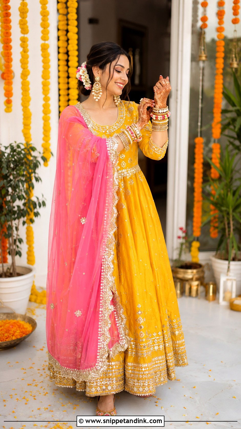 Yellow Anarkali Bangle Ceremony Outfit - Snippet and Ink - 25 Bangle Ceremony Outfit for Bride Ideas