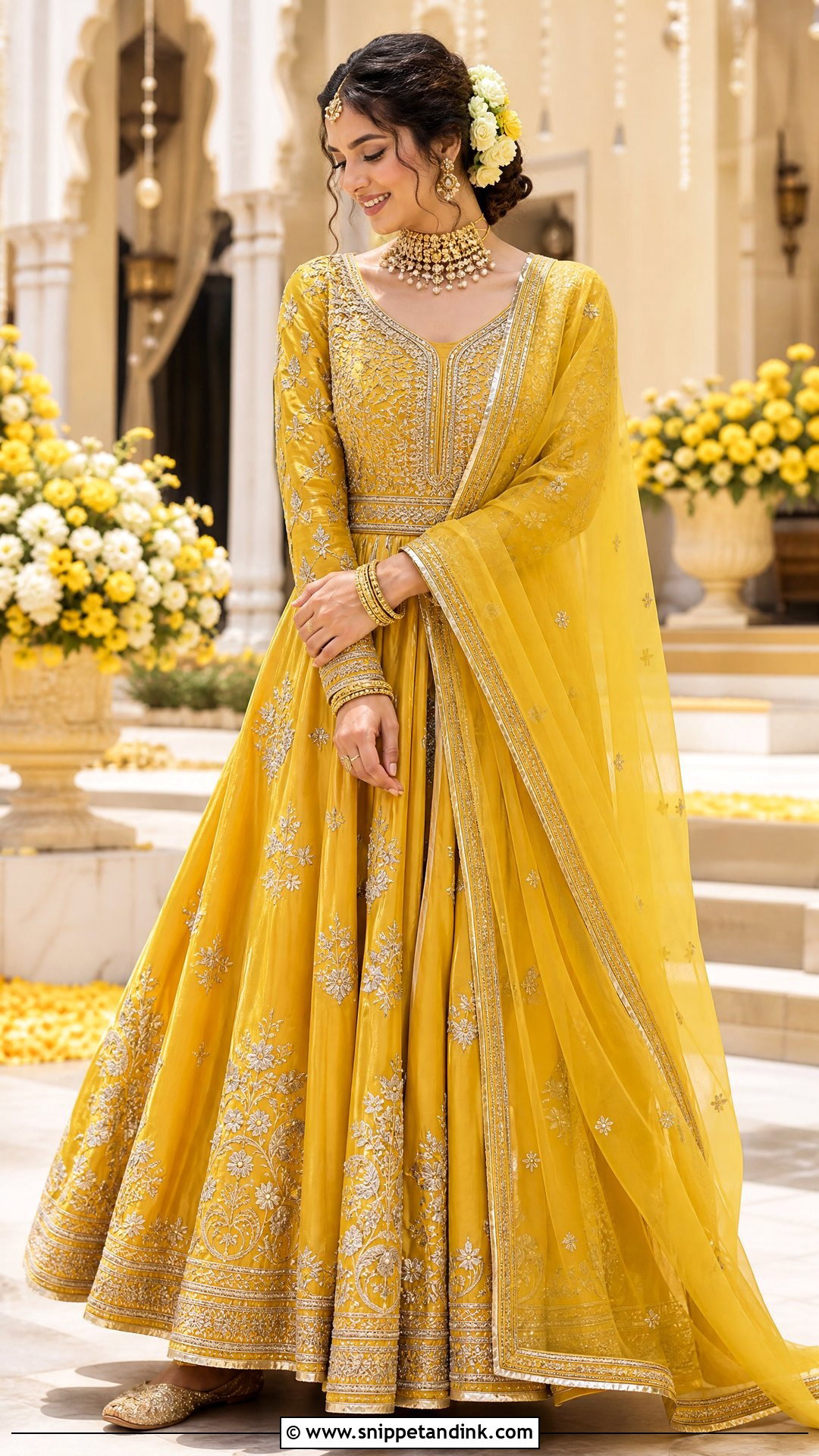 Yellow Anarkali Bridal Dress With Embroidery - Snippet and Ink - 20 Yellow Bridal Dress Ideas