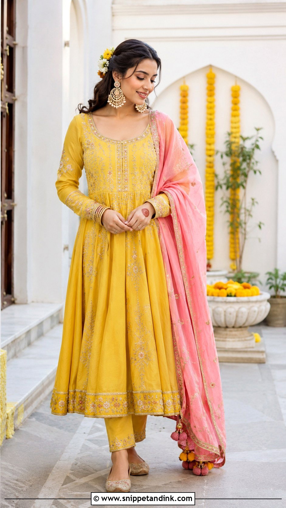 Yellow Anarkali Bride Haldi Outfit - Snippet and Ink - 20 Bride Haldi Outfit Ideas