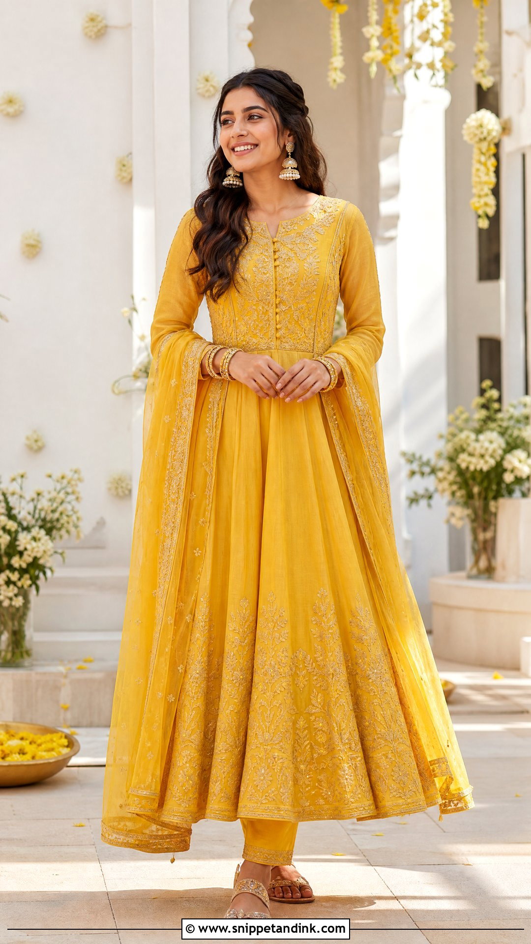 Yellow Anarkali Dress for Haldi Function - Snippet and Ink - 20 Yellow Dress for Haldi Function for Sister Ideas