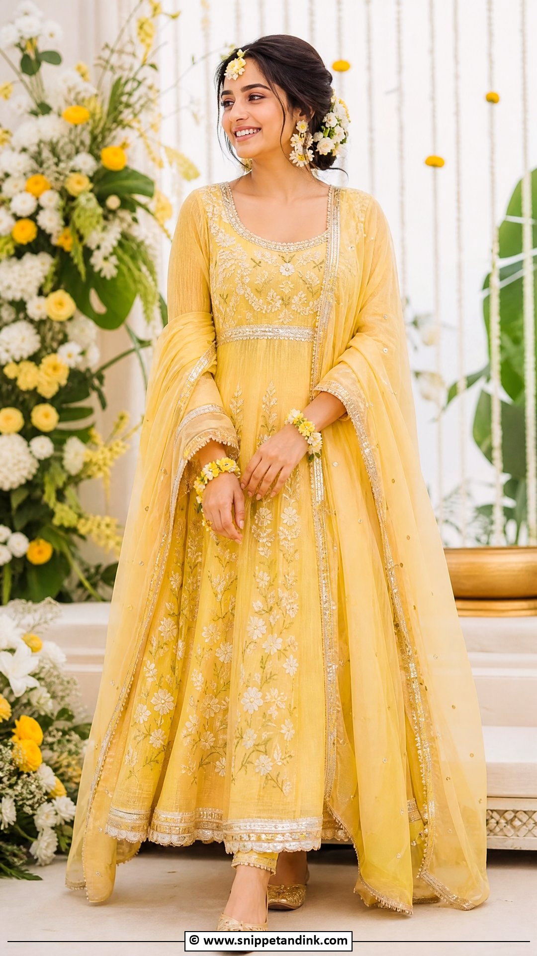 Yellow Anarkali For Haldi Ceremony - Snippet and Ink - 35 Haldi Ceremony Outfit for Bride Ideas