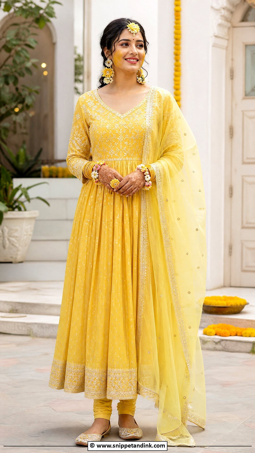 Yellow Anarkali Haldi Dress For Bride - Snippet and Ink - 35 Haldi Dress for Bride Ideas