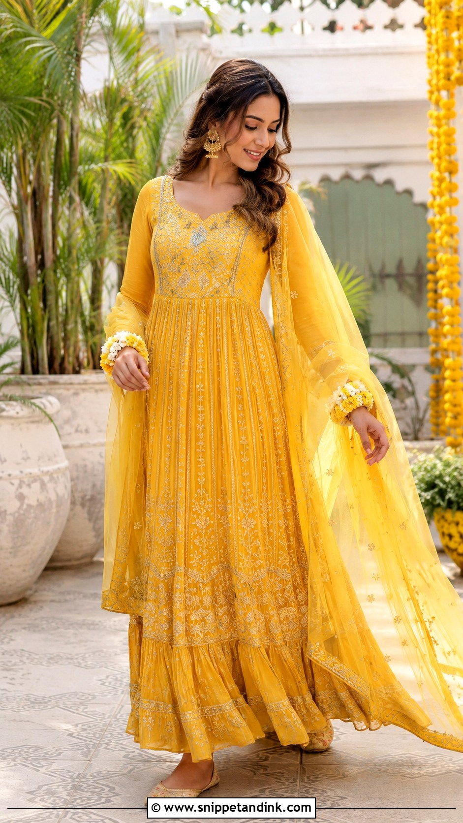 Yellow Anarkali Haldi Dress for Bride - Snippet and Ink - 25 Indian Haldi Dress for Bride Ideas