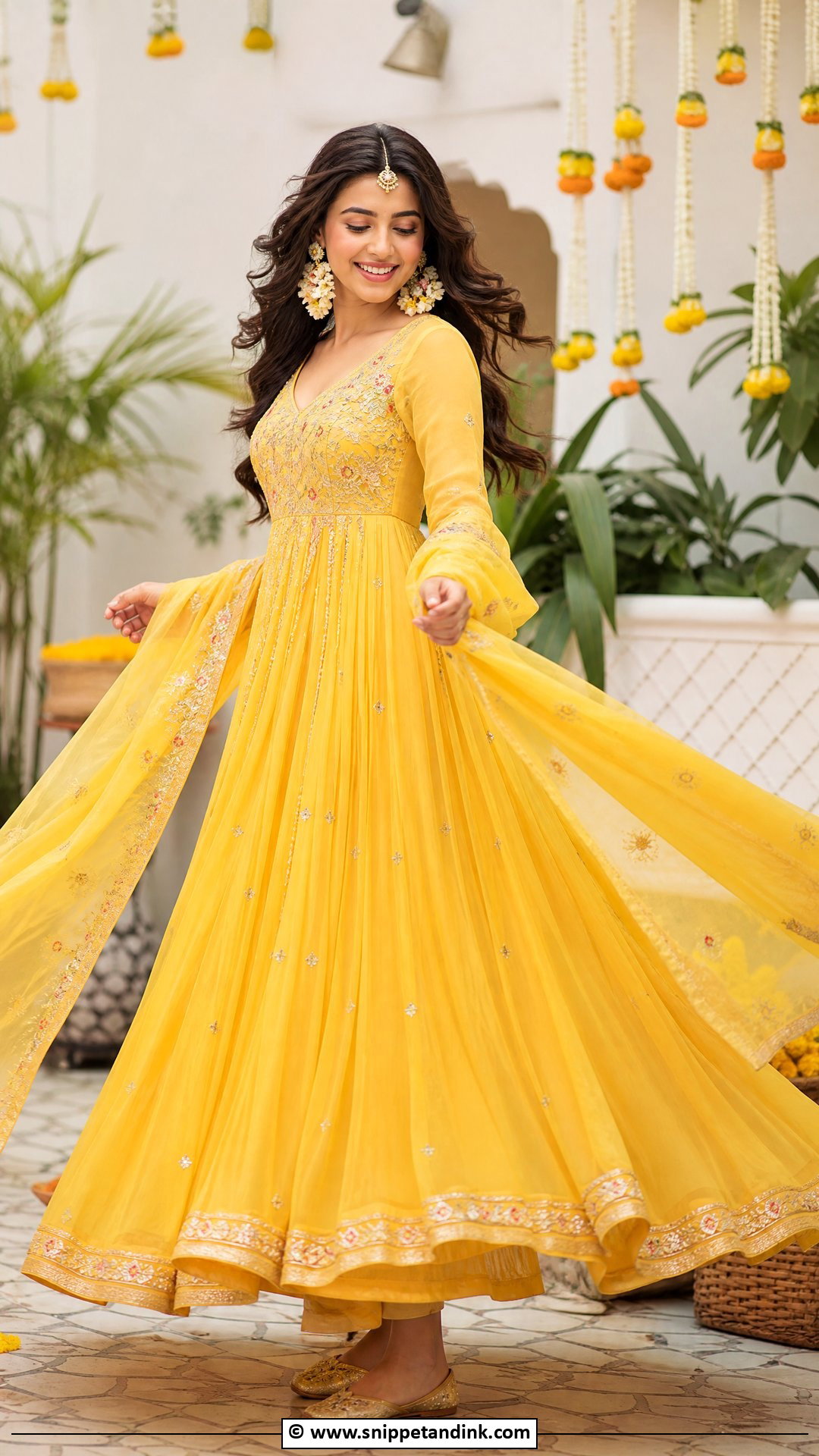 Yellow Anarkali Haldi Dress - Snippet and Ink - 35 Haldi Dress Ideas