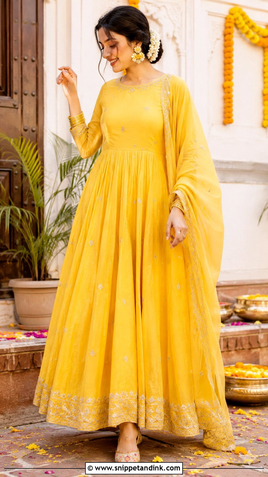 Yellow Anarkali Haldi Outfit - Snippet and Ink - 25 South Indian Haldi Outfit Ideas