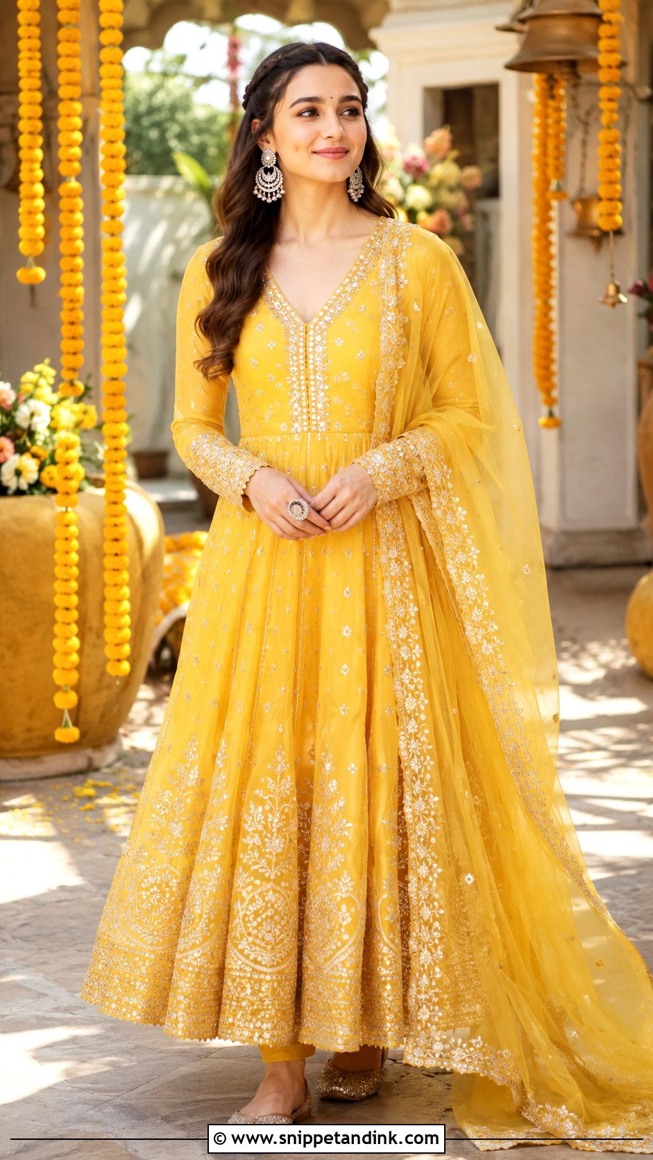 Yellow Anarkali Haldi Outfit - Snippet and Ink - 20 Alia Bhatt Haldi Outfit Ideas