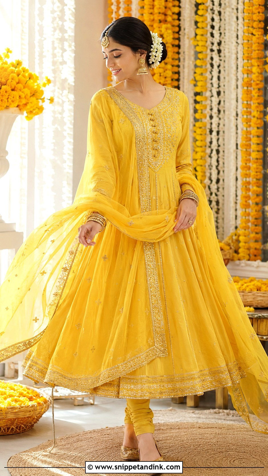 Yellow Anarkali Haldi Outfit - Snippet and Ink - 20 Haldi Rasam Dress Ideas
