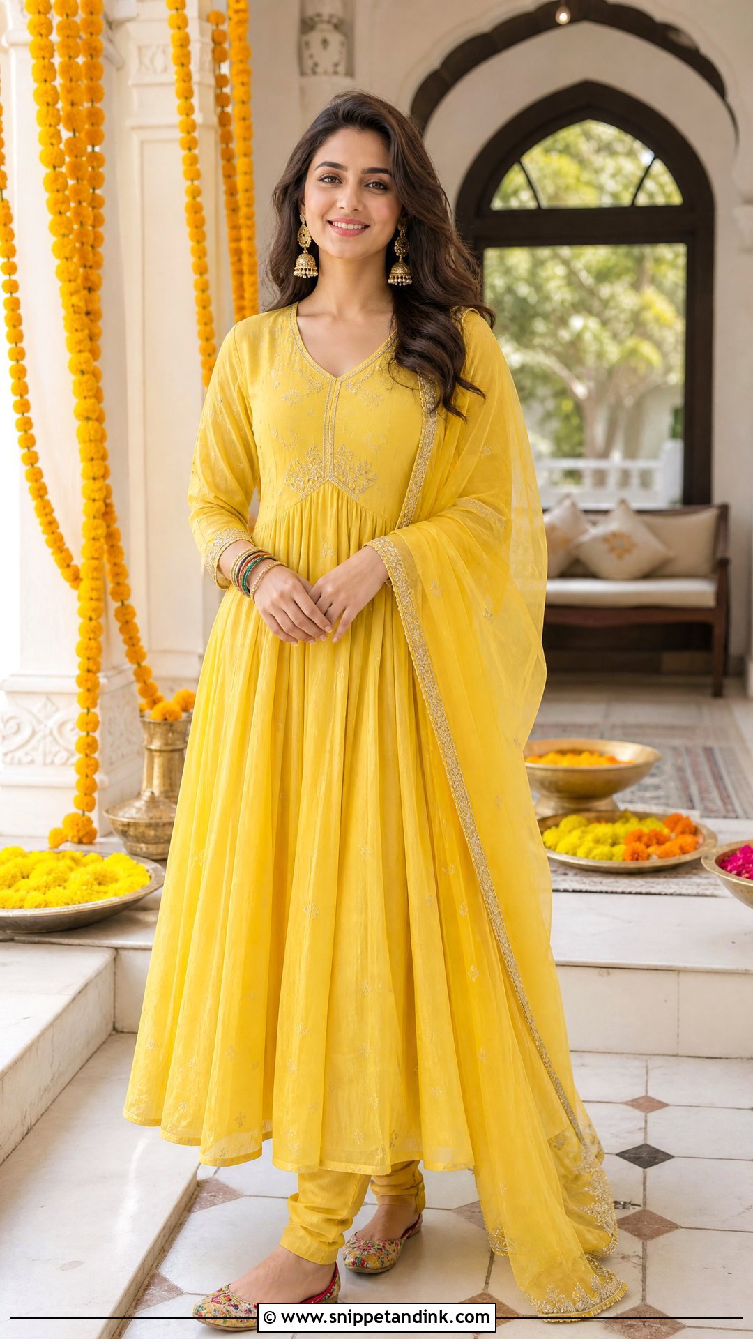 Yellow Anarkali Haldi Outfit - Snippet and Ink - 25 Haldi Mehendi Outfit Ideas