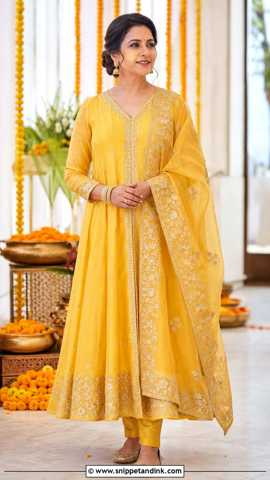 Yellow Anarkali Haldi Outfit for Mom - Snippet and Ink - 20 Haldi Outfit for Mom Ideas