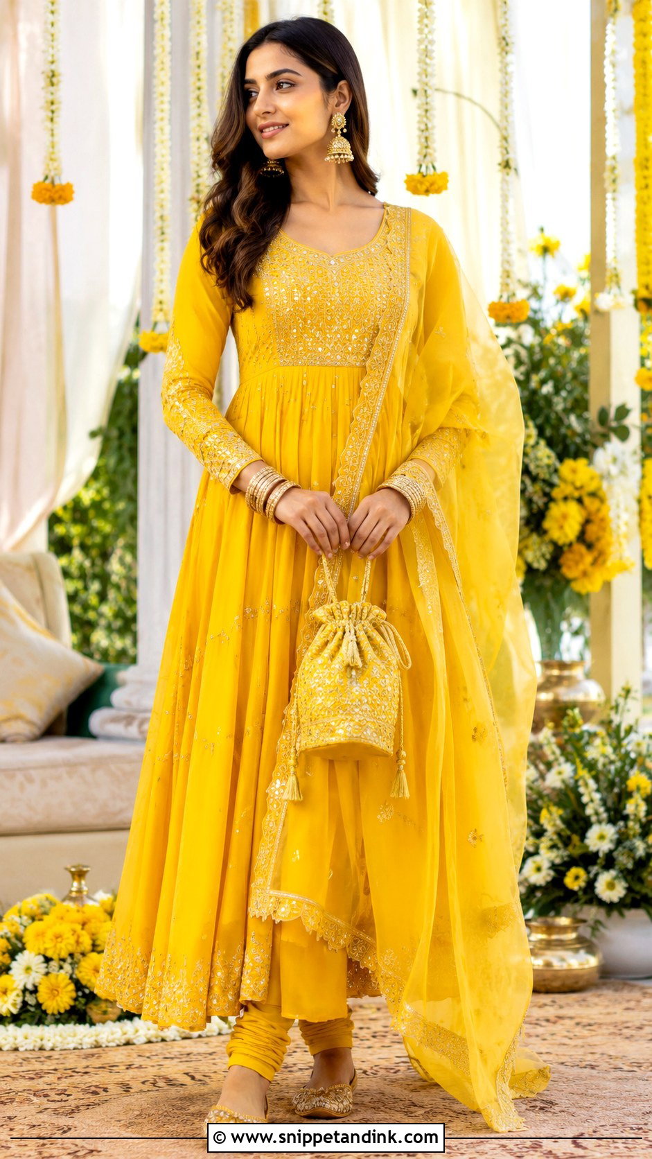Yellow Anarkali Jal Ceremony Outfit - Snippet and Ink - 20 Jal Ceremony Outfit Ideas