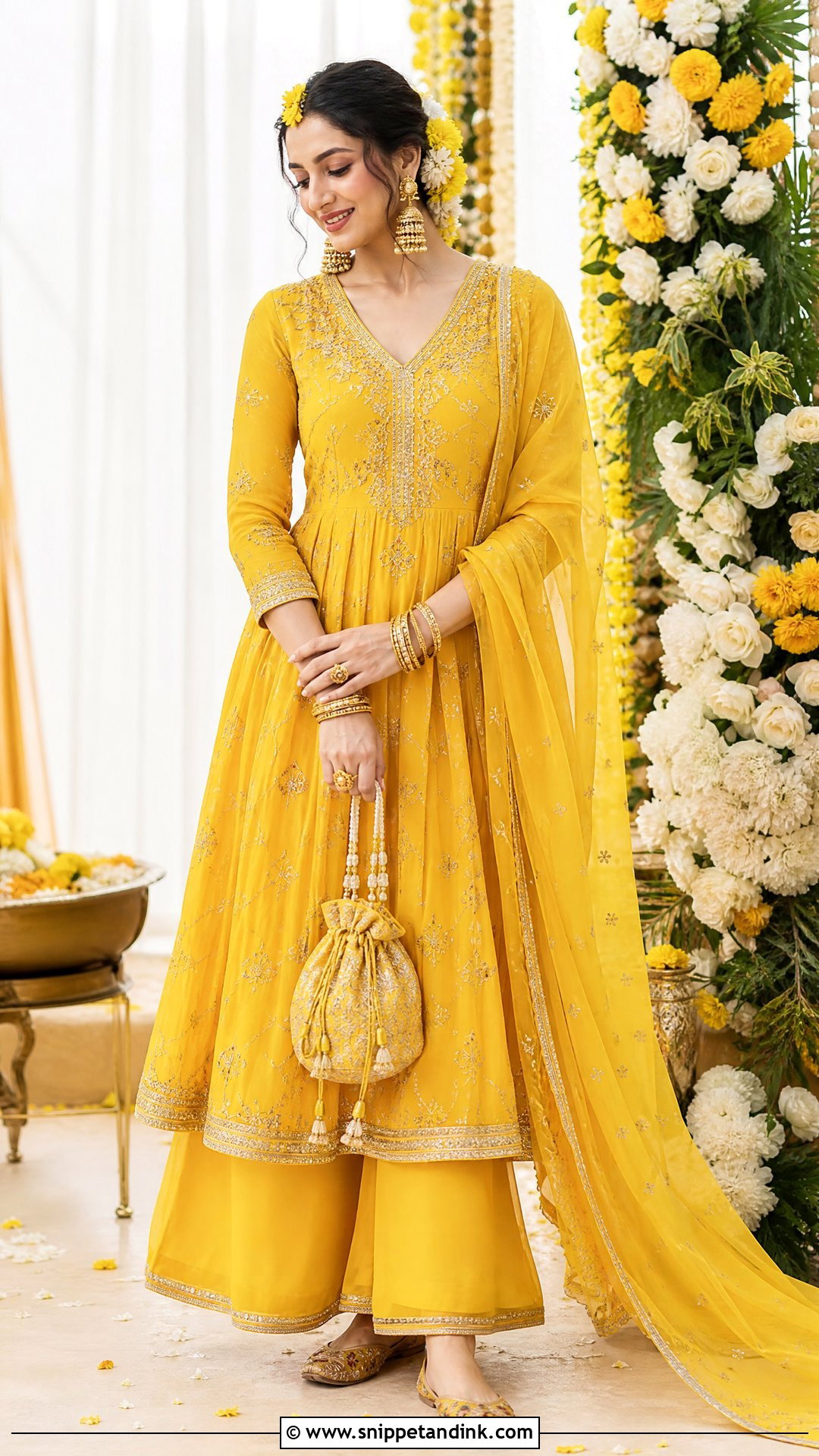 Yellow Anarkali Palazzo Suit for Haldi - Snippet and Ink - 20 Yellow Plazo Suit for Haldi Ideas