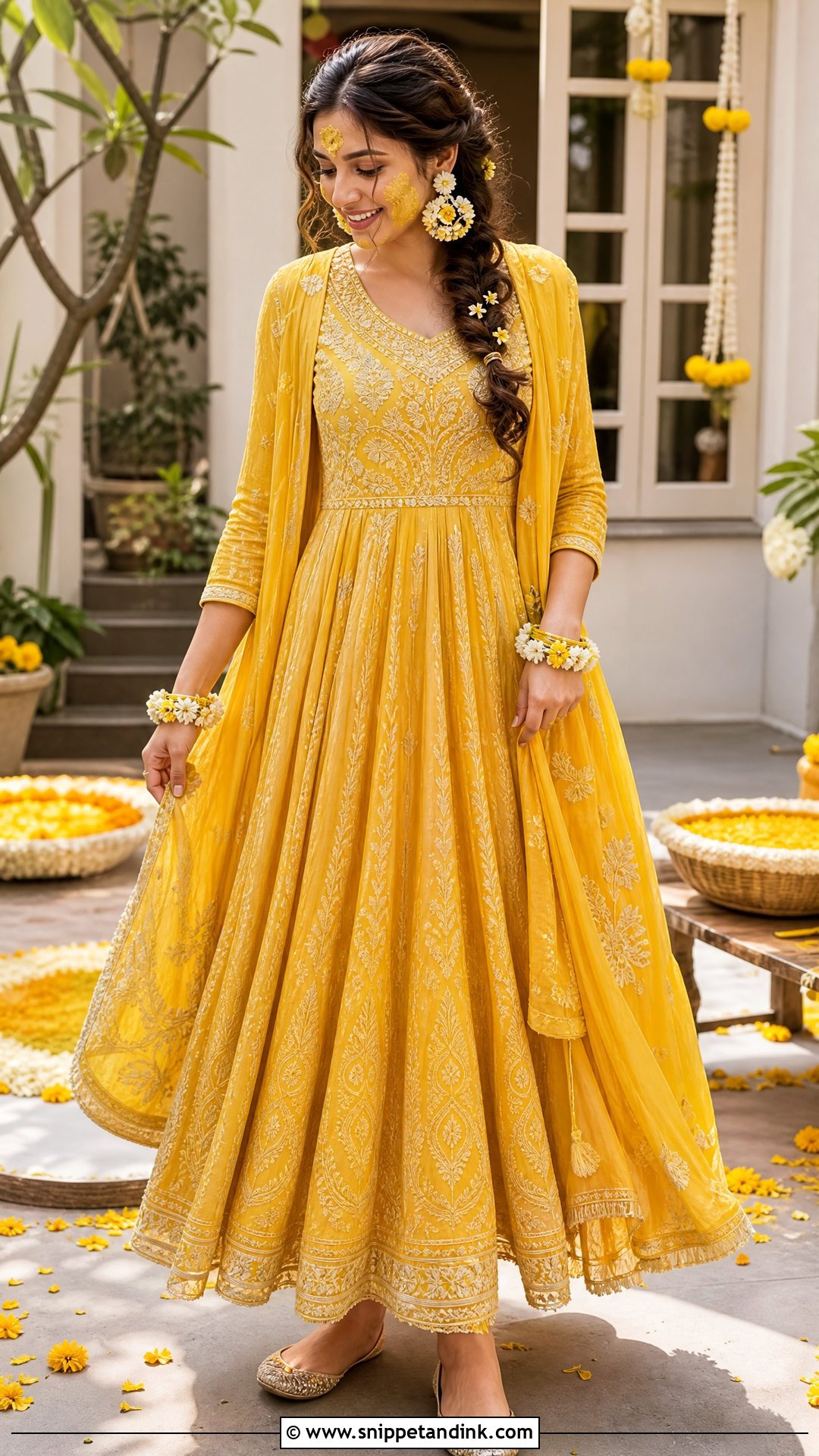 Yellow Anarkali Pithi Outfit For Bride - Snippet and Ink - 25 Pithi Outfit Brides Ideas
