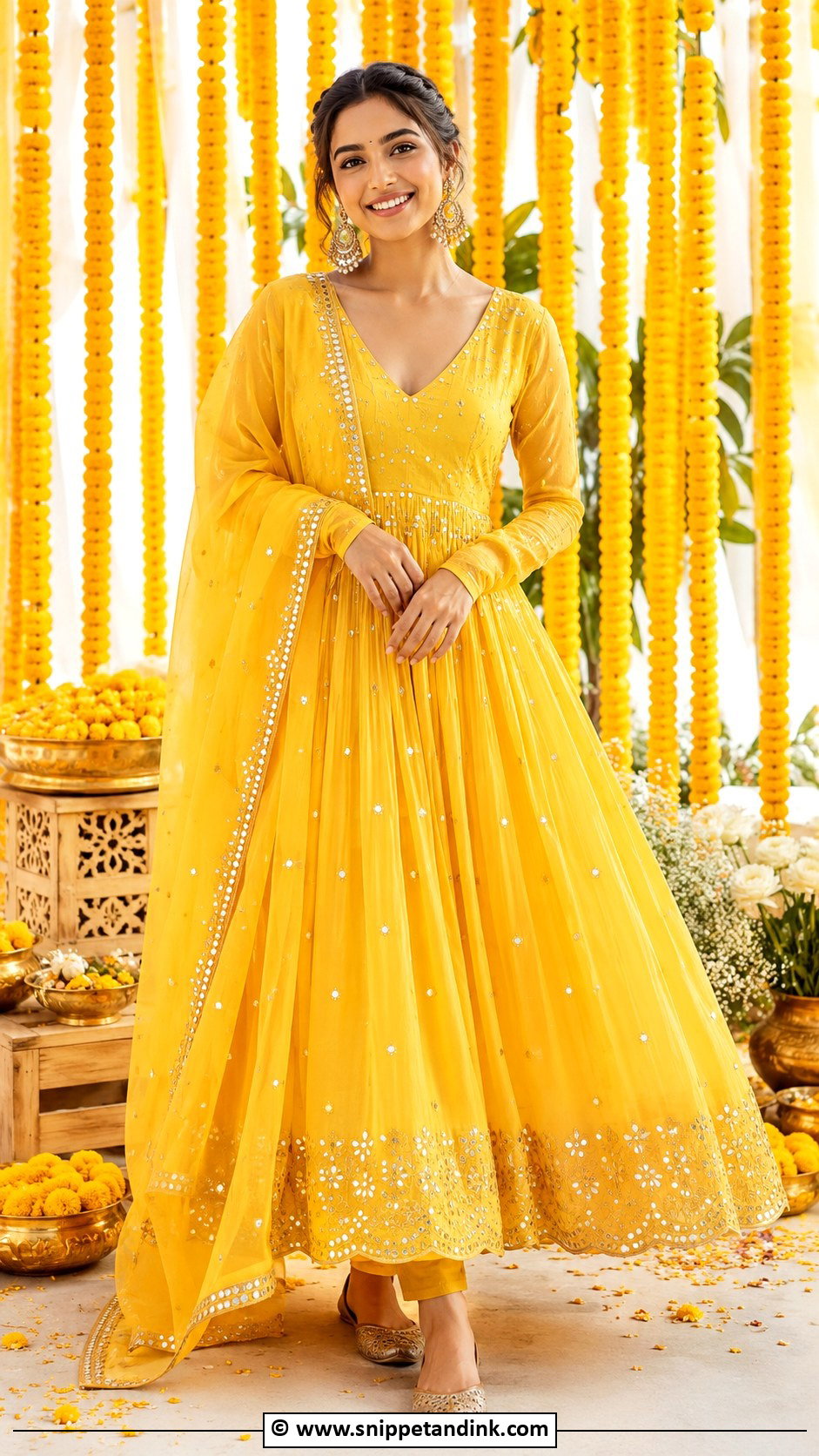 Yellow Anarkali Suit For Haldi - Snippet and Ink - 30 Indian Haldi Ceremony Outfit for Sister Ideas