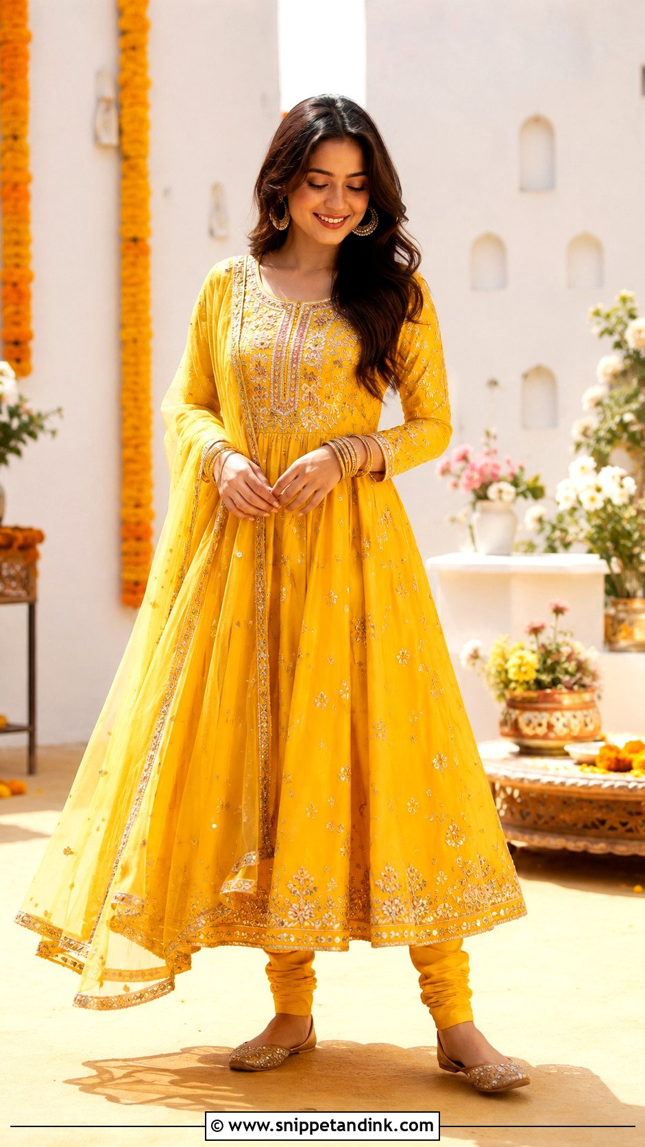 Yellow Anarkali Suit For Haldi - Snippet and Ink - 25 Haldi Ceremony Dress Ideas