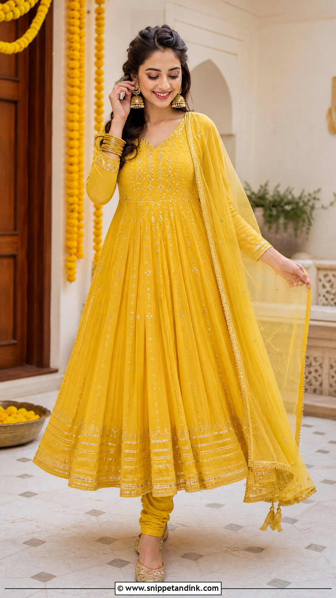 Yellow Anarkali Suit For Haldi - Snippet and Ink - 25 Yellow Outfit for Haldi Function Ideas