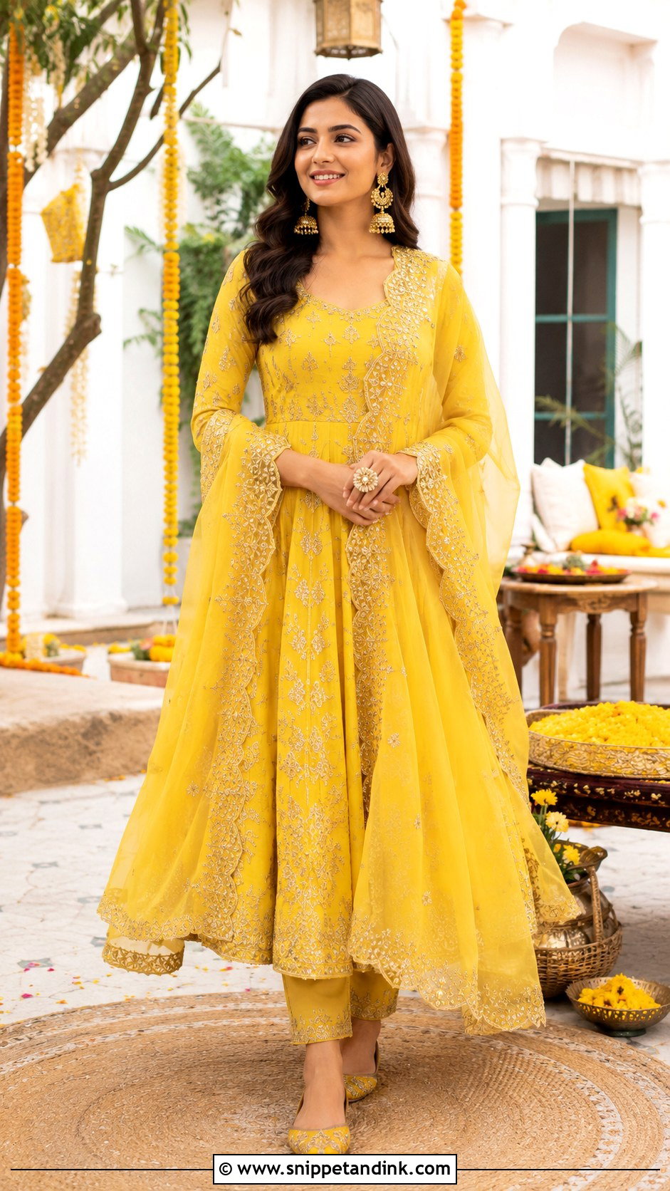 Yellow Anarkali Suit For Haldi - Snippet and Ink - 20 Haldi Trending Outfits
