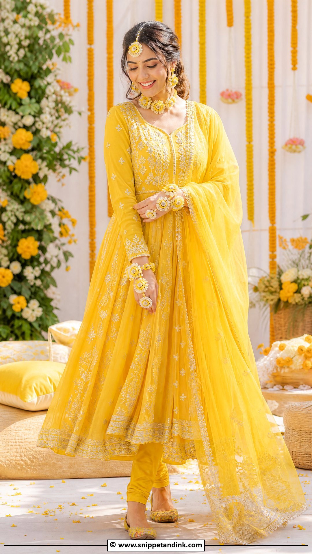 Yellow Anarkali Suit For Haldi Bride - Snippet and Ink - 35 Haldi Outfit for Bride Ideas