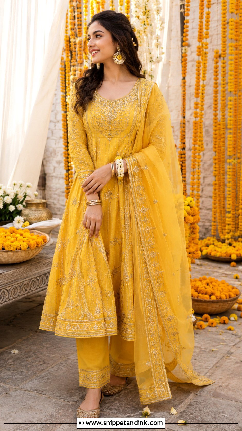 Yellow Anarkali Suit For Haldi Function - Snippet and Ink - 20 Marrige Function Outfit Ideas