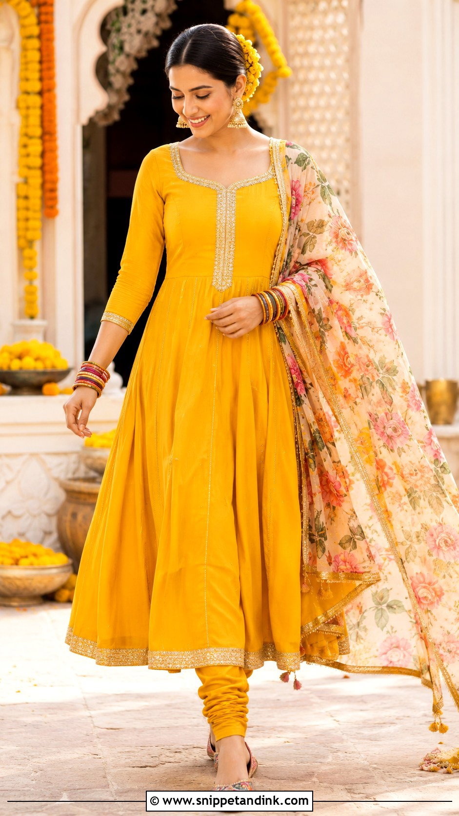 Yellow Anarkali Suit Haldi Outfit - Snippet and Ink - 20 Haldi Traditional Outfit Ideas