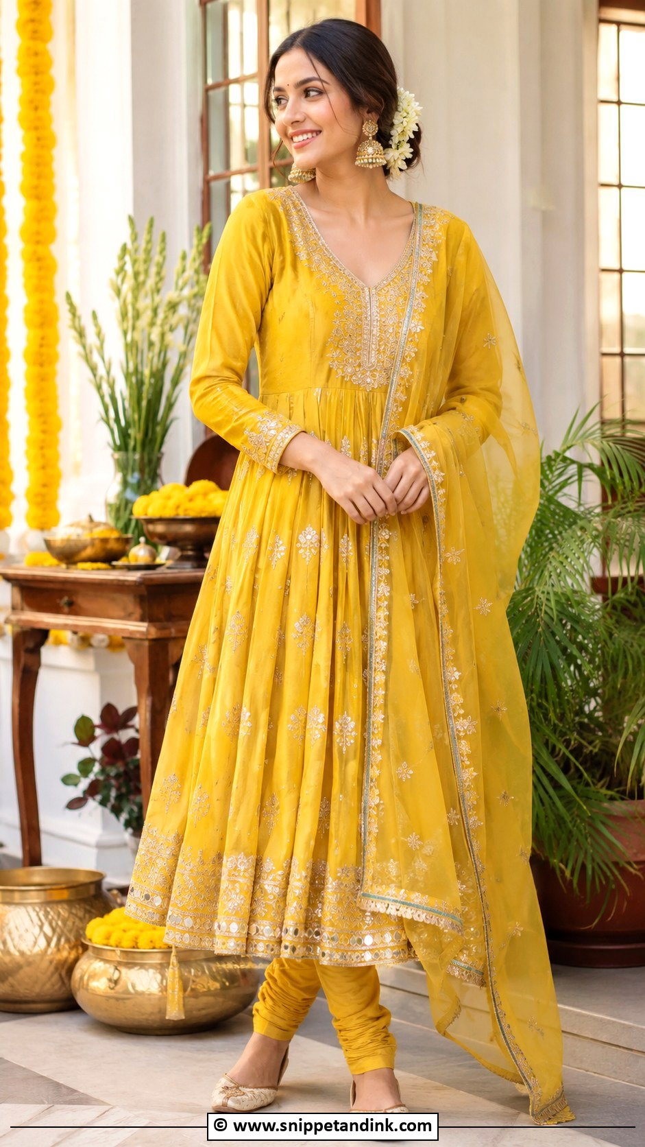 Yellow Anarkali Suit for Haldi - Snippet and Ink - 30 Haldi Dress Ideas for Sisters