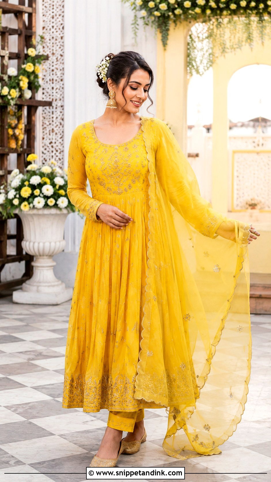 Yellow Anarkali Suit for Sister - Snippet and Ink - 20 Yellow Haldi Ceremony Outfit for Sister Ideas