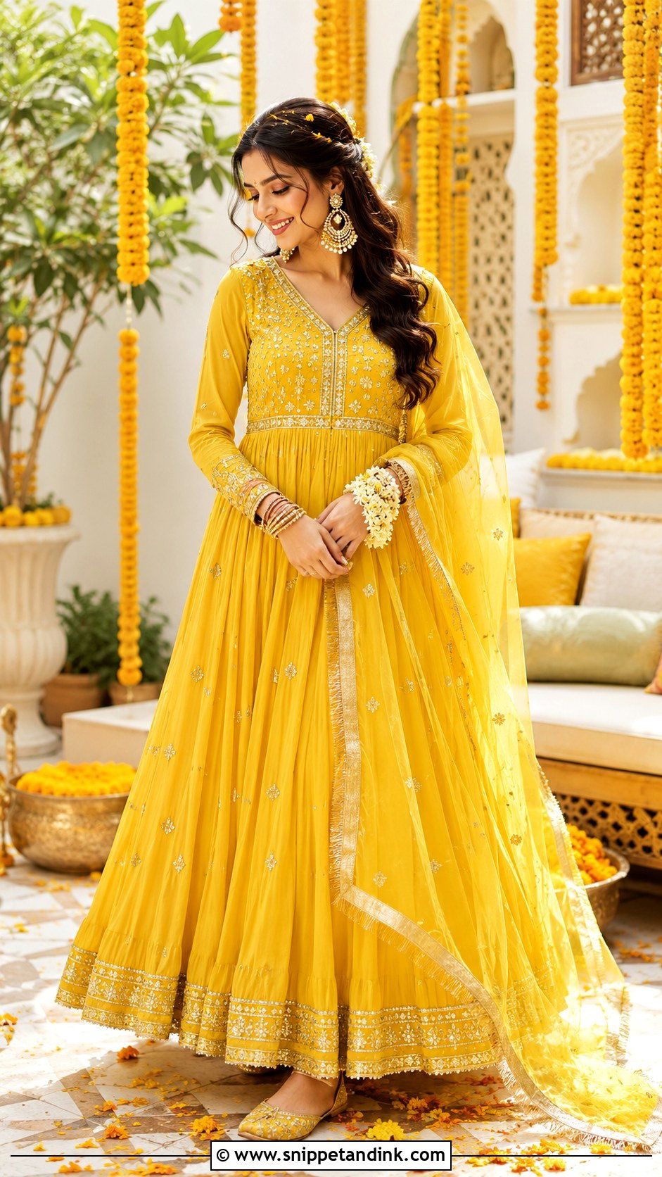 Yellow Anarkali With Dupatta For Bride Sister - Snippet and Ink - 30 Haldi Outfit for Bride Sister Ideas