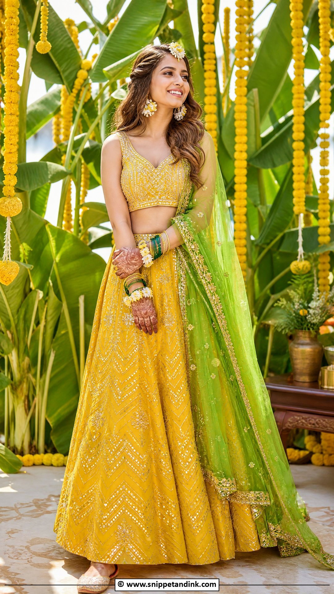 Yellow And Green Haldi Dress - Snippet and Ink - 35 Haldi Dress Ideas