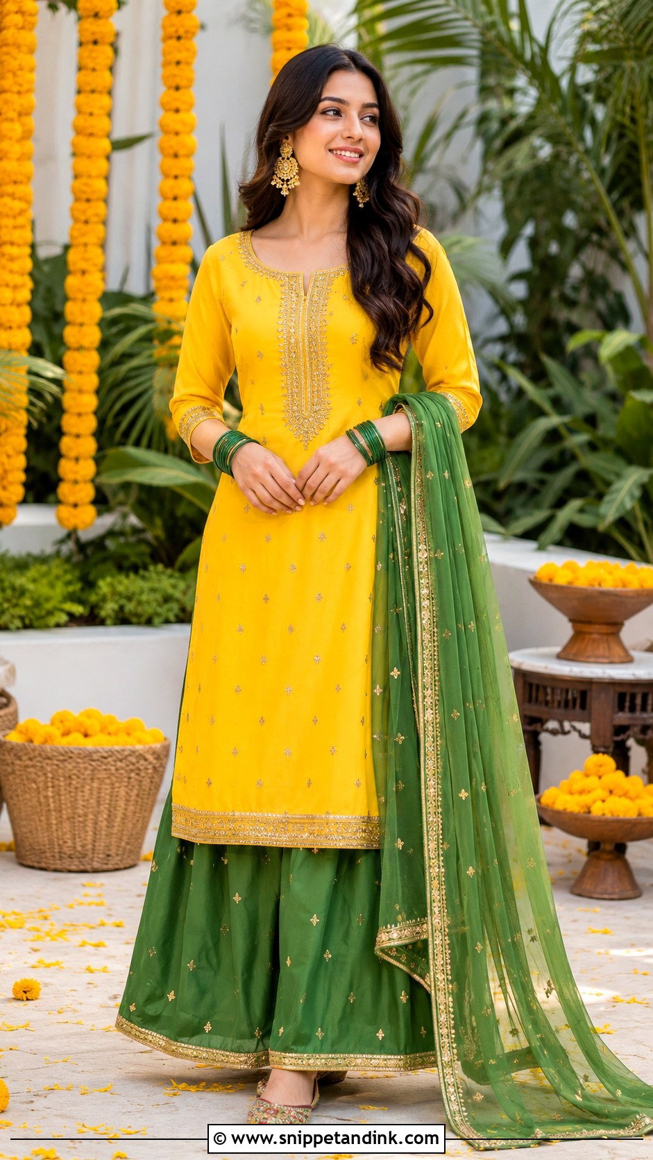 Yellow And Green Haldi Outfit - Snippet and Ink - 30 Haldi Function Outfit Ideas