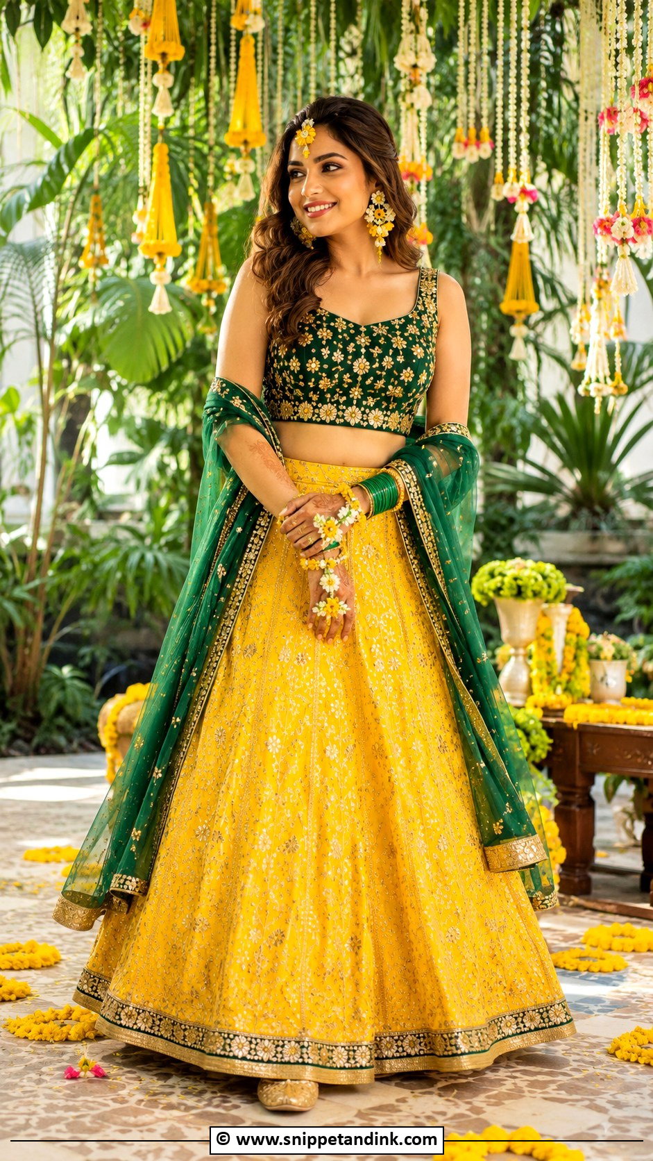 Yellow And Green Lehenga For Haldi Bride - Snippet and Ink - 30 Haldi Bridal Outfit Ideas
