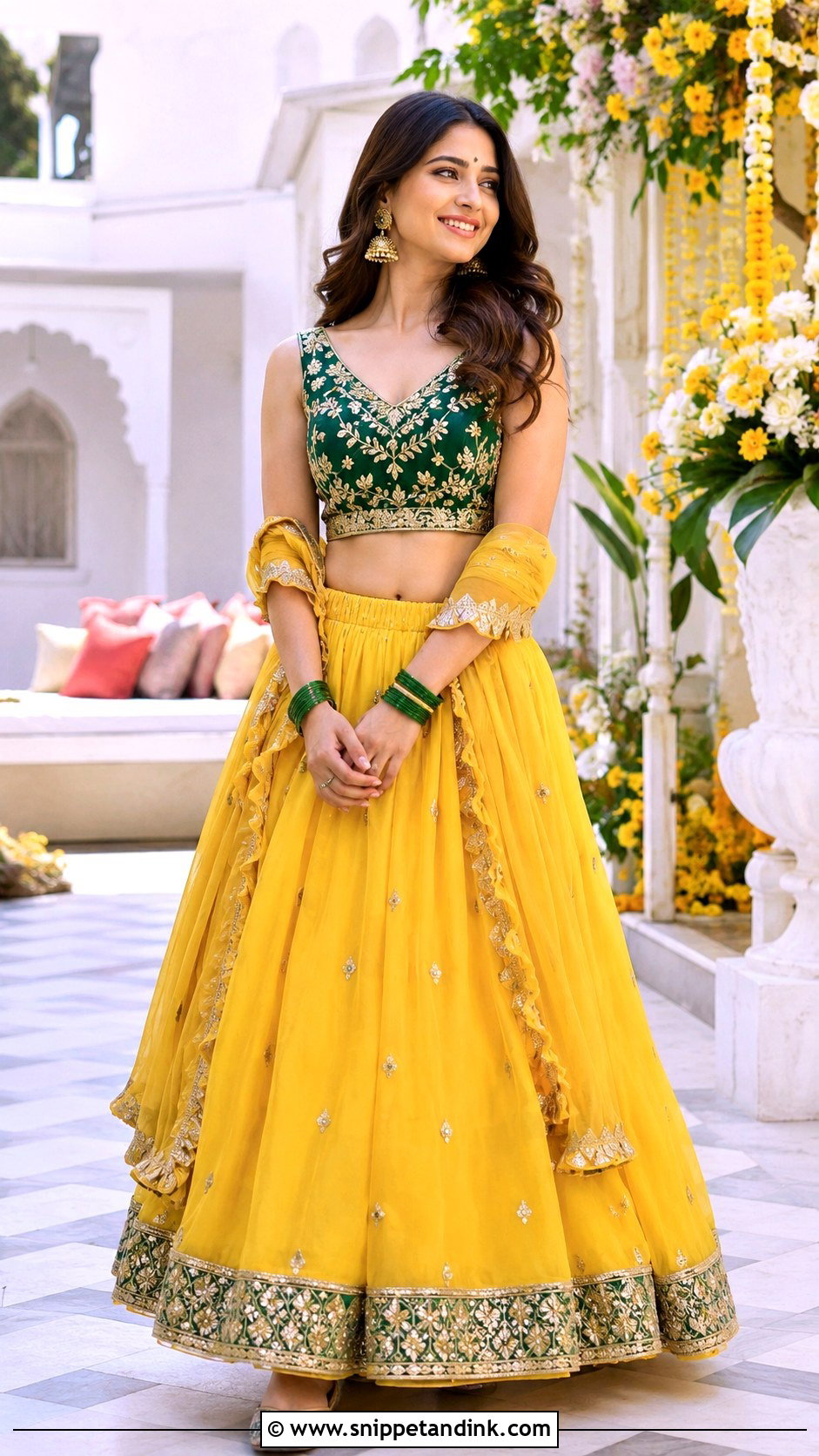Yellow And Green Mayoun Lehenga - Snippet and Ink - 25 Mayoun Dress Ideas
