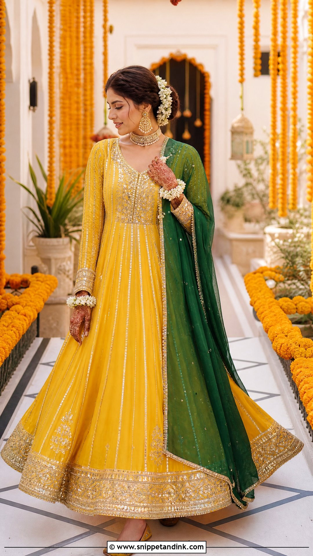 Yellow And Green Mehndi Bridal Anarkali - Snippet and Ink - 25 Mehndi Bridal Dress Ideas