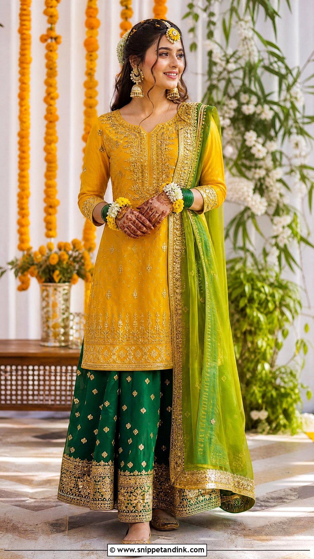 Yellow And Green Mehndi Dress For Bride - Snippet and Ink - 25 Mehndi Dress for Bride Pakistani Bridal Ideas